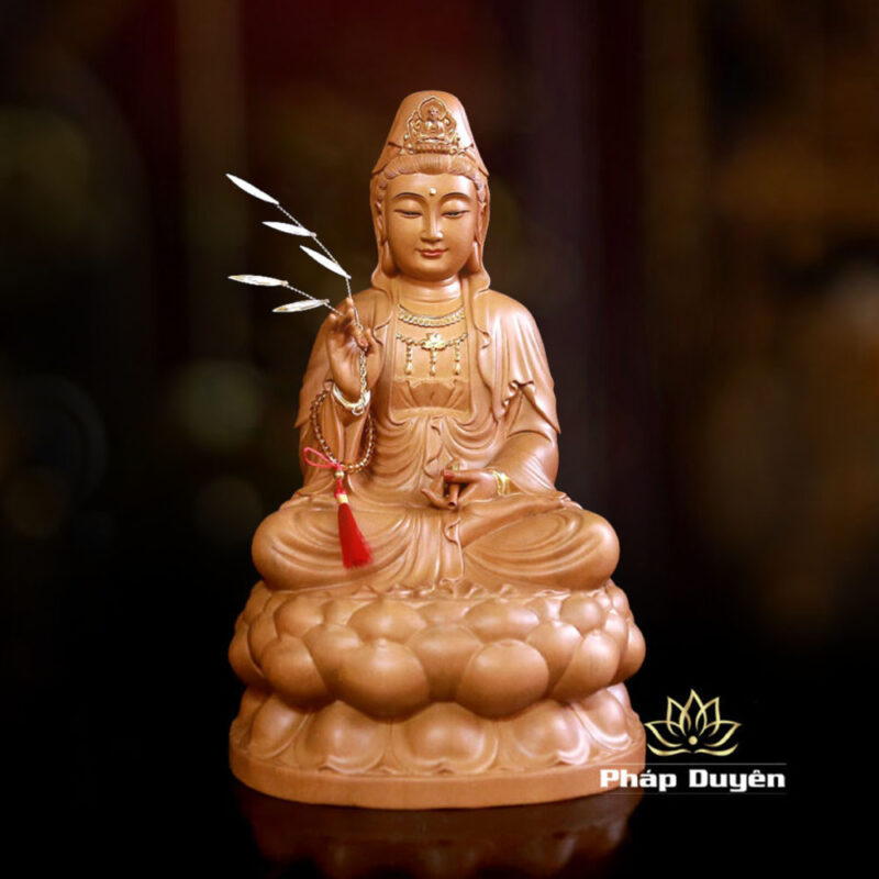 Bộ Tượng Ta Bà Tam Thánh Ngồi Đài Sen, Bằng Gỗ Hương Chương, Cao 30cm - Ảnh 7