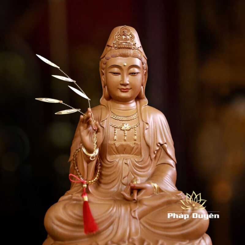 Bộ Tượng Ta Bà Tam Thánh Ngồi Đài Sen, Bằng Gỗ Hương Chương, Cao 30cm - Ảnh 10