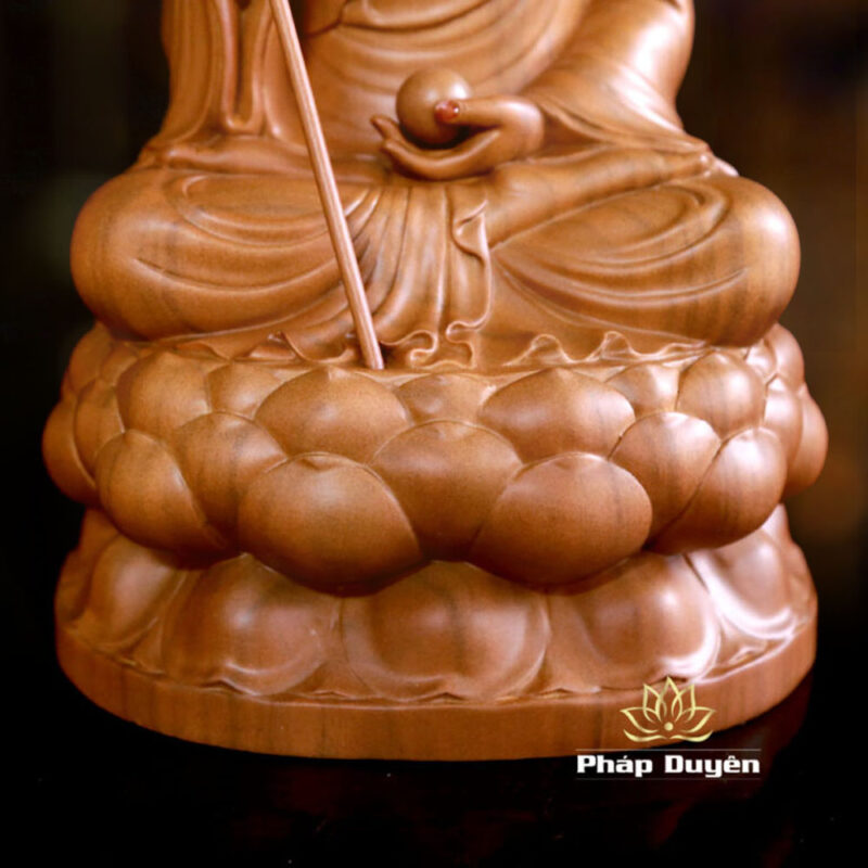 Bộ Tượng Ta Bà Tam Thánh Ngồi Đài Sen, Bằng Gỗ Hương Chương, Cao 30cm - Ảnh 16