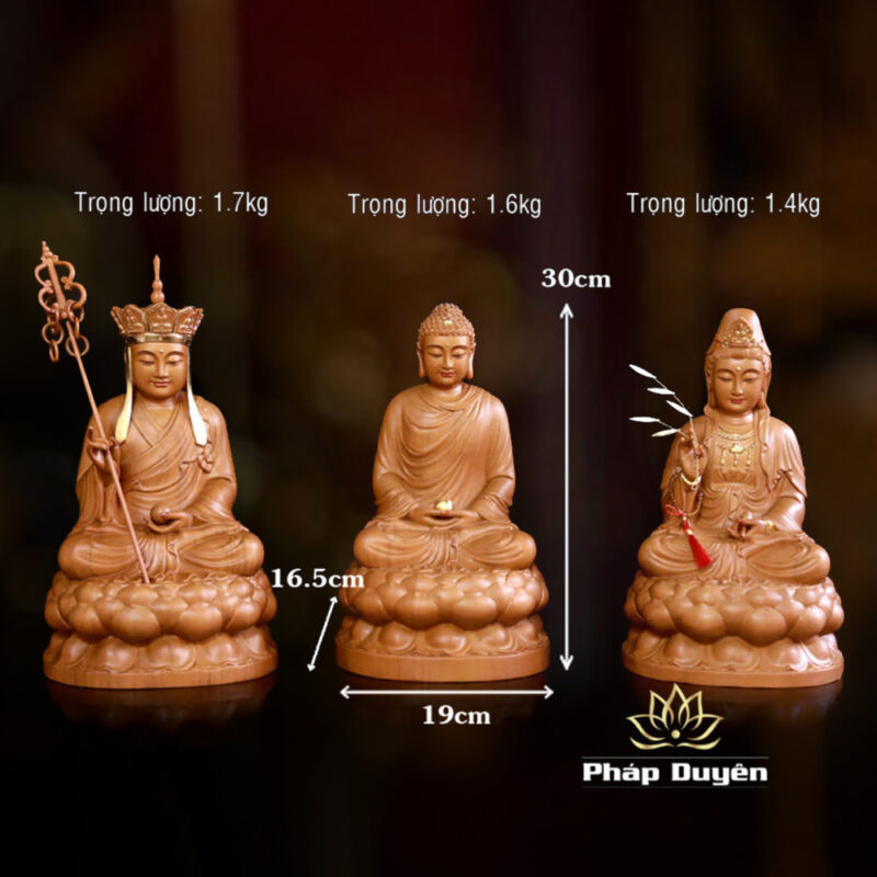 Bộ Tượng Ta Bà Tam Thánh Ngồi Đài Sen, Bằng Gỗ Hương Chương, Cao 30cm - Ảnh 17