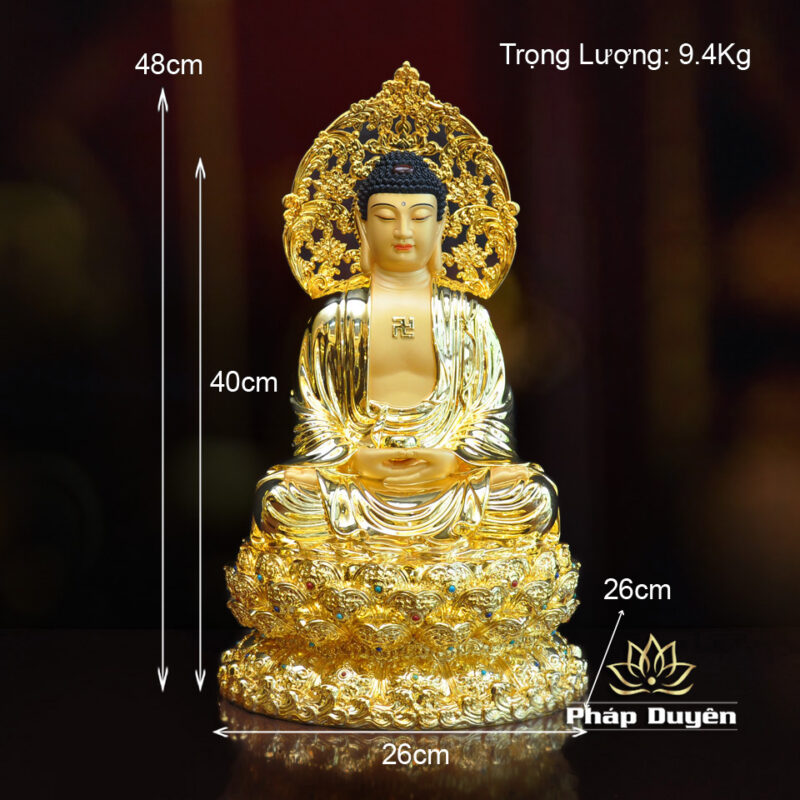 Tượng Thích Ca Mâu Ni Ngồi, Kiểu 3 Dát Vàng Ấn Bảo, Cao 40cm (Tổng Lá Đề 48cm) - Ảnh 7
