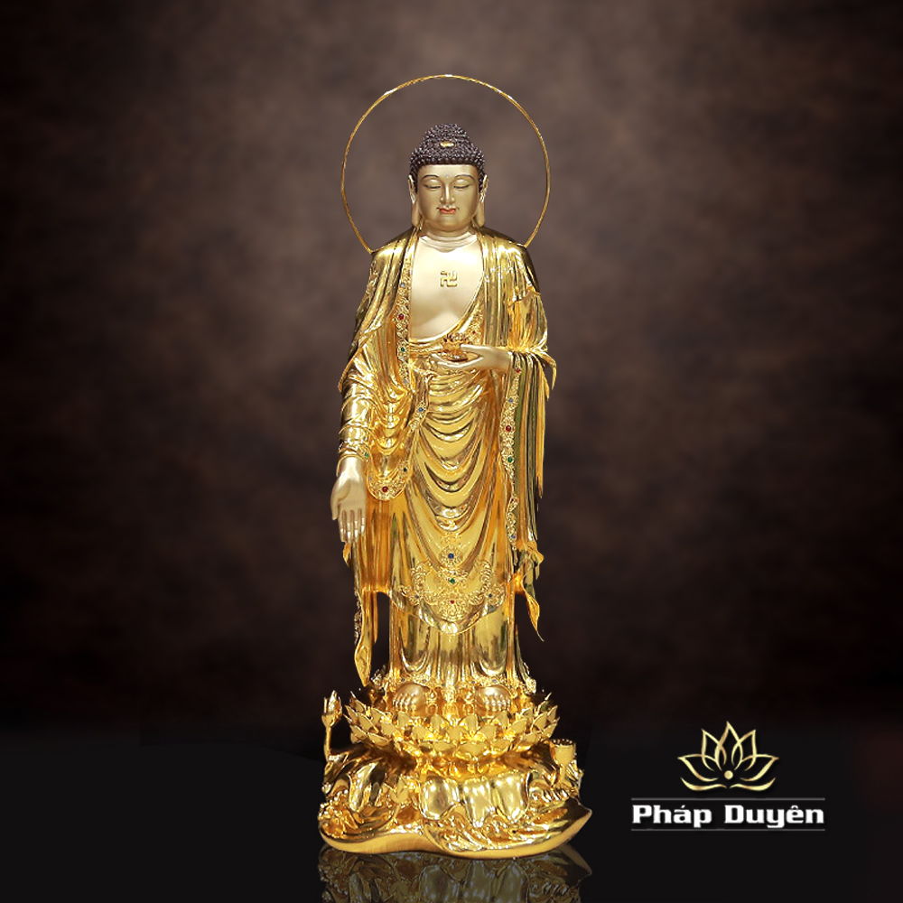 Tượng Phật A Di Đà Đứng Đài Sen Có Hào Quang, Đồng Mạ Vàng 998, Tượng Cao 88cm (Tổng Cao 96cm) - ảnh 5