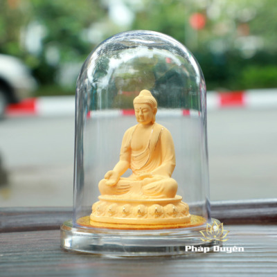 Alternative view of Tượng Để Xe Hình Phật A Di Đà Ngồi, Nhung Vàng Kim Sa, Cao 11cm