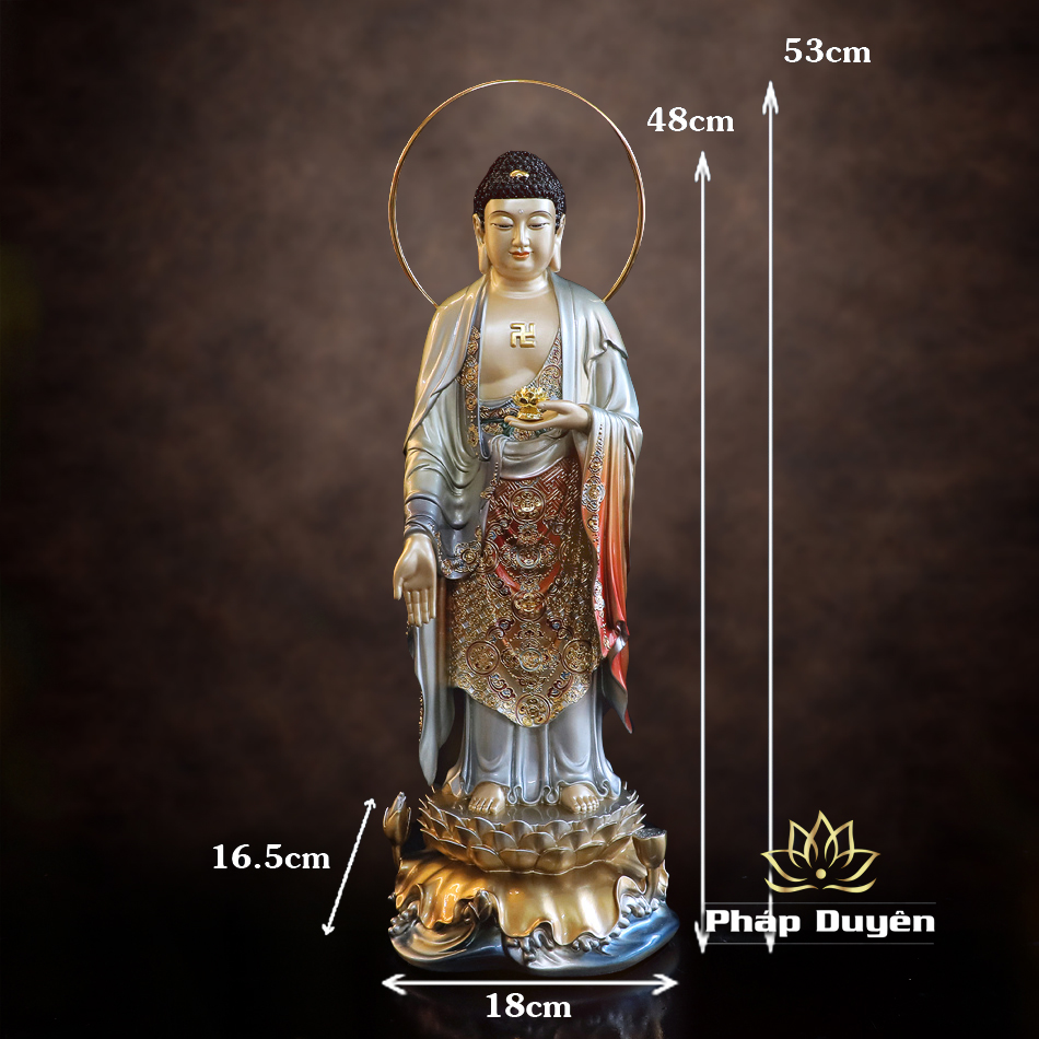 Tượng A Di Đà Đứng, Bằng Đồng Sơn Men Cổ, Cao 48cm (Tổng Lá Đề 53cm) - ảnh 11