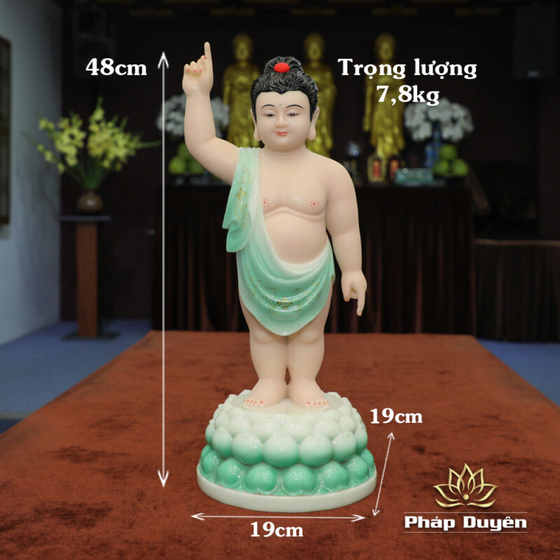 Tượng Phật Đản Sanh Đứng, Bột Đá Màu Thiên Thanh, Cao 48cm - Ảnh 5