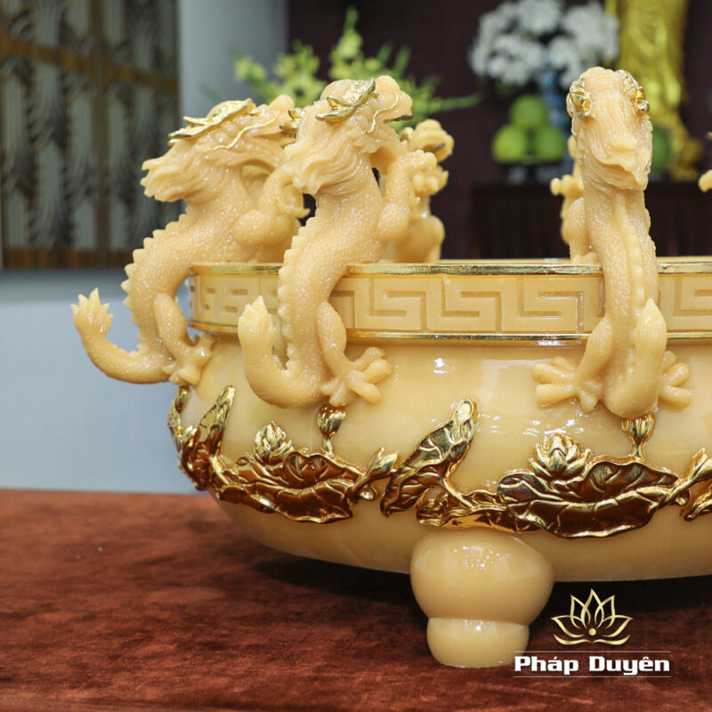 Chậu Tắm Phật Cửu Long Bằng Bột Đá Thạch Anh Viền Vàng, Kích Thước 33x60cm, 40x75cm (Chưa Có Tượng) - Ảnh 6