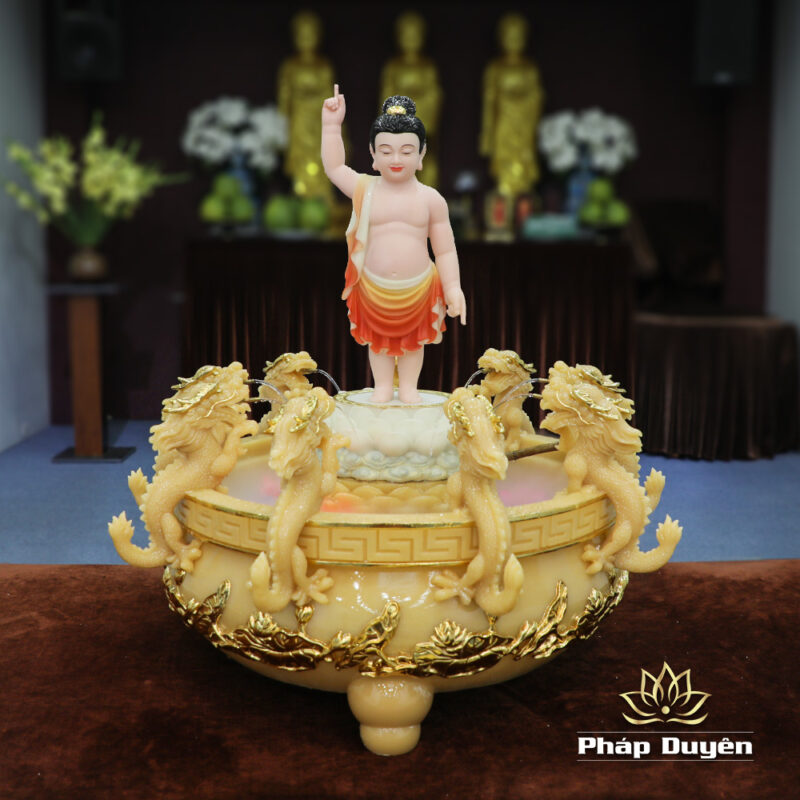 Chậu Tắm Phật Cửu Long Bằng Bột Đá Thạch Anh Viền Vàng, Kích Thước 33x60cm, 40x75cm (Chưa Có Tượng) - Ảnh 7