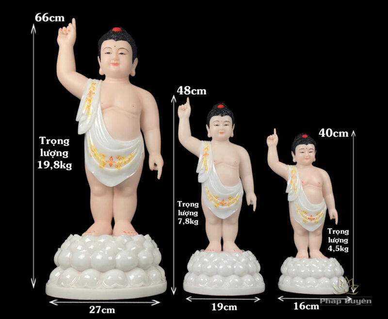 Tượng Phật Đản Sanh Bột Đá Áo Trắng Vẽ, Cao 40cm, 48cm - Ảnh 6