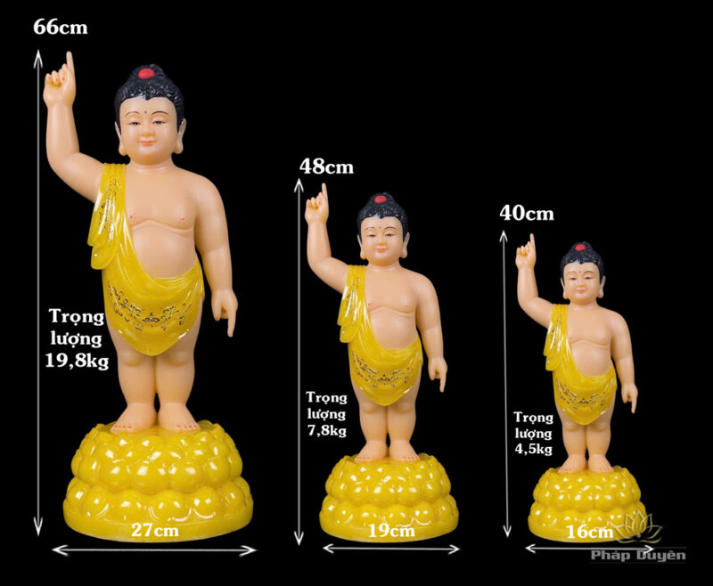 Tượng Phật Đản Sanh, Bột Đá Thạch Anh Vẽ Hoa, Cao 40cm, 48cm, 66cm - Ảnh 5