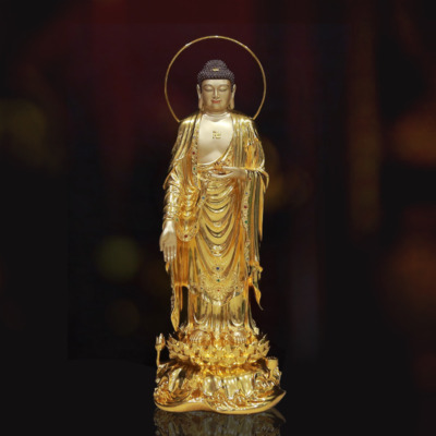 Tượng Phật A Di Đà Đứng Đài Sen Có Hào Quang, Đồng Mạ Vàng 998, Tượng Cao 88cm (Tổng Cao 96cm)