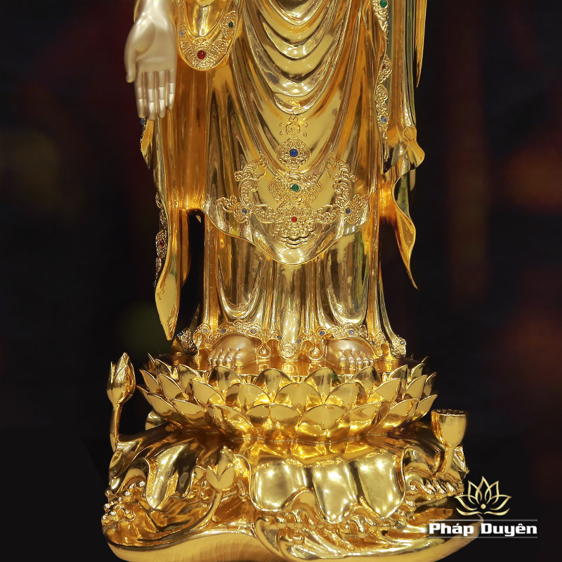 Tượng Phật A Di Đà Đứng Đài Sen Có Hào Quang, Đồng Mạ Vàng 998, Tượng Cao 88cm (Tổng Cao 96cm) - ảnh 8