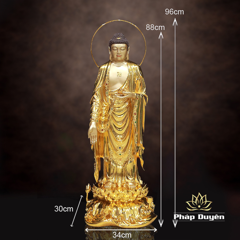 Tượng Phật A Di Đà Đứng Đài Sen Có Hào Quang, Đồng Mạ Vàng 998, Tượng Cao 88cm (Tổng Cao 96cm) - ảnh 9