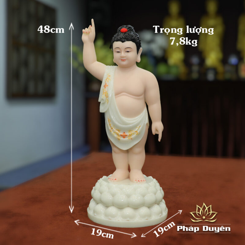 Tượng Phật Đản Sanh Bột Đá Áo Trắng Vẽ, Cao 40cm, 48cm - Ảnh 5