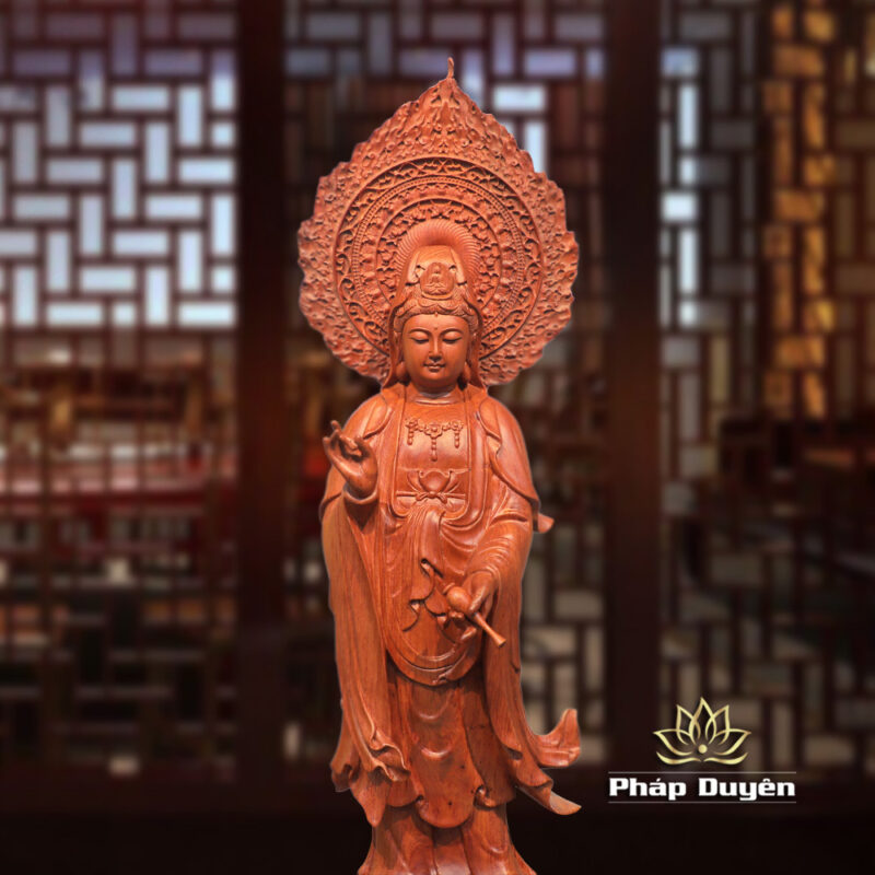 Bộ Tượng Tây Phương Tam Thánh Đứng, Bằng Gỗ Hương, Cao 50cm (Tổng Lá Đề 63cm) - Ảnh 10