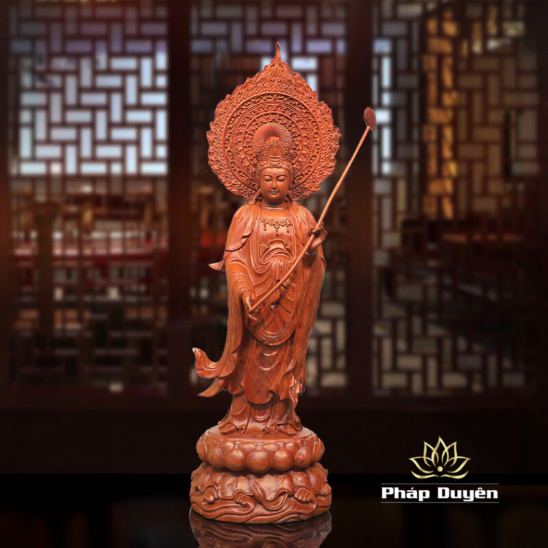 Bộ Tượng Tây Phương Tam Thánh Đứng, Bằng Gỗ Hương, Cao 50cm (Tổng Lá Đề 63cm) - Ảnh 12