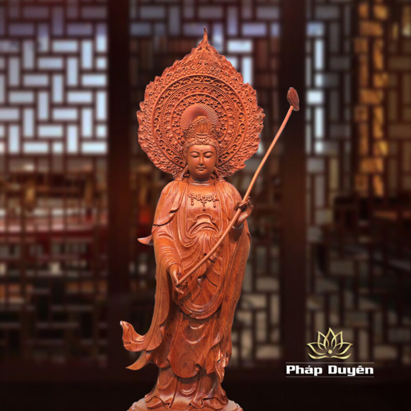 Bộ Tượng Tây Phương Tam Thánh Đứng, Bằng Gỗ Hương, Cao 50cm (Tổng Lá Đề 63cm) - Ảnh 15