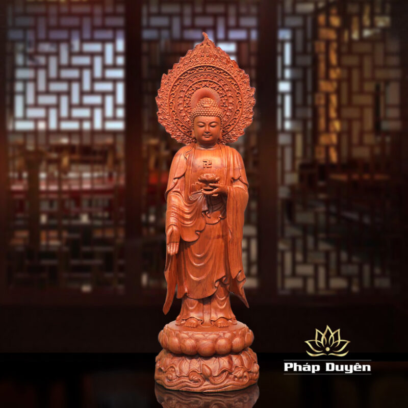 Bộ Tượng Tây Phương Tam Thánh Đứng, Bằng Gỗ Hương, Cao 50cm (Tổng Lá Đề 63cm) - Ảnh 2