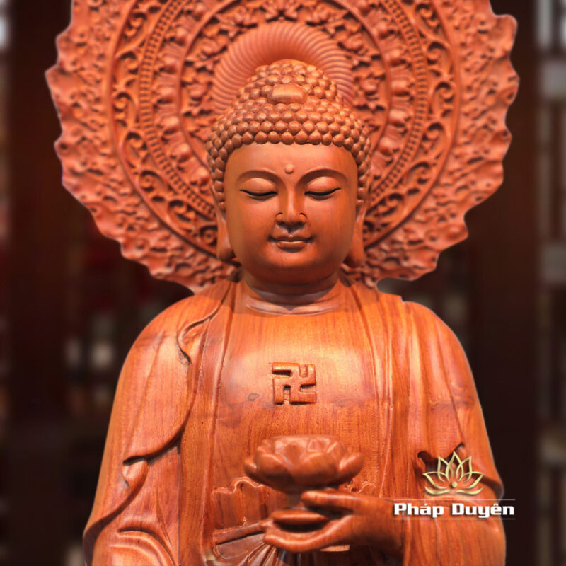 Bộ Tượng Tây Phương Tam Thánh Đứng, Bằng Gỗ Hương, Cao 50cm (Tổng Lá Đề 63cm) - Ảnh 3