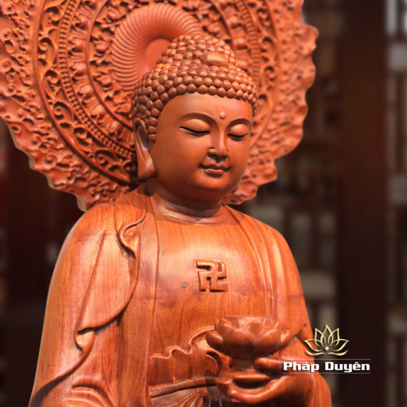 Bộ Tượng Tây Phương Tam Thánh Đứng, Bằng Gỗ Hương, Cao 50cm (Tổng Lá Đề 63cm) - Ảnh 4