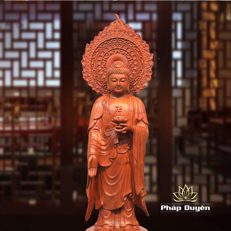 Bộ Tượng Tây Phương Tam Thánh Đứng, Bằng Gỗ Hương, Cao 50cm (Tổng Lá Đề 63cm) - Ảnh 5