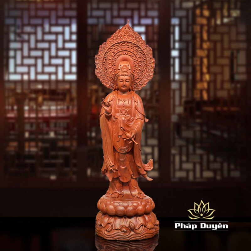 Bộ Tượng Tây Phương Tam Thánh Đứng, Bằng Gỗ Hương, Cao 50cm (Tổng Lá Đề 63cm) - Ảnh 7
