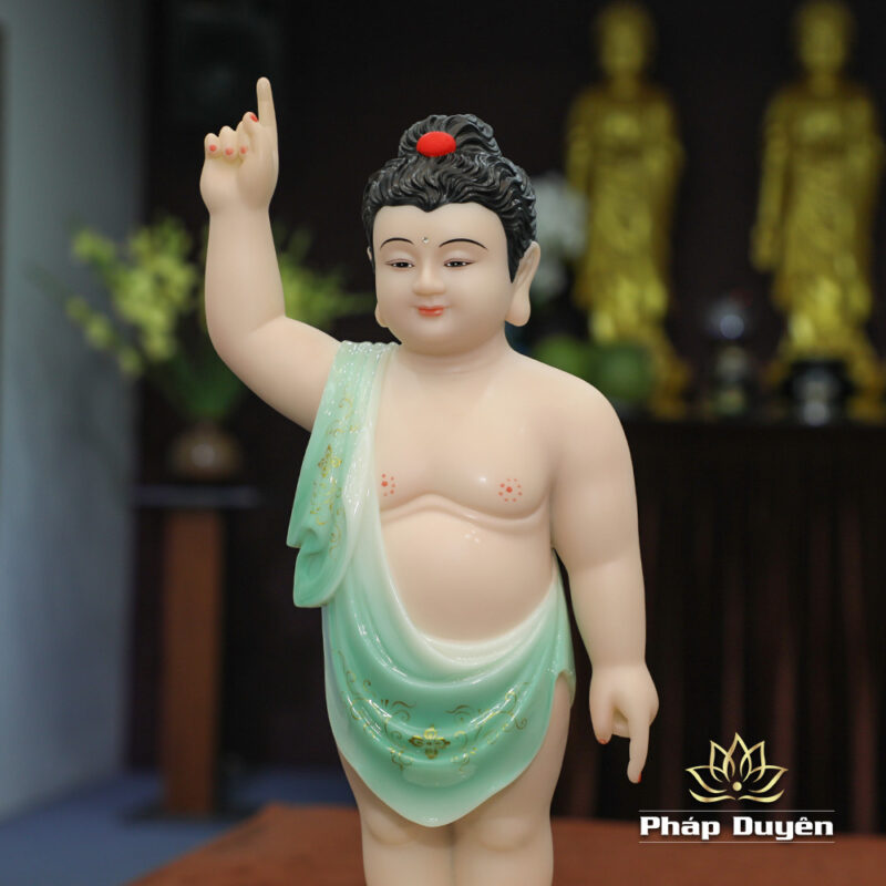 Tượng Phật Đản Sanh Đứng, Bột Đá Màu Thiên Thanh, Cao 48cm - Ảnh 2