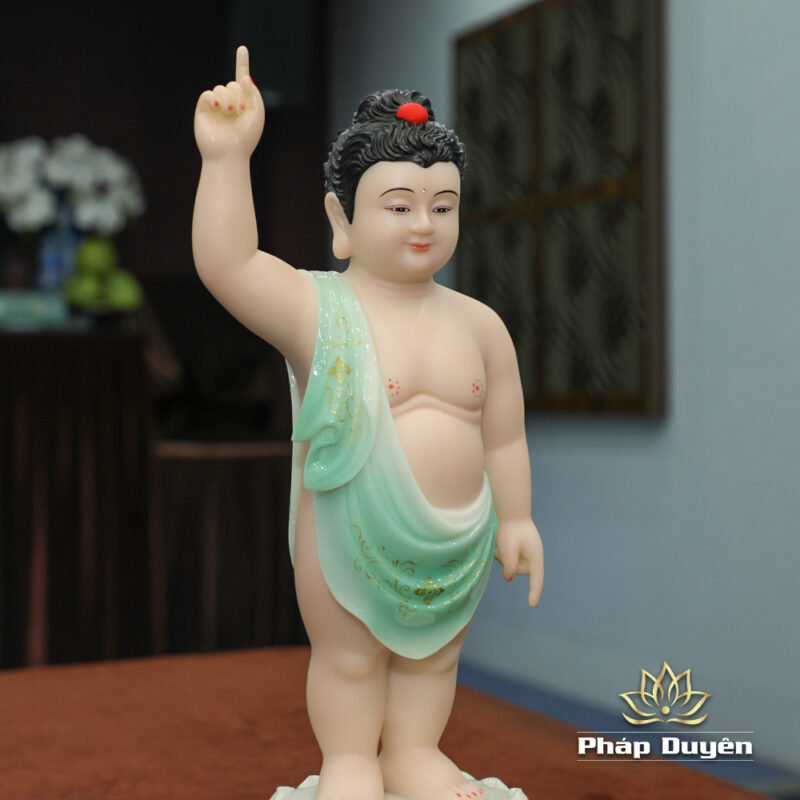 Tượng Phật Đản Sanh Đứng, Bột Đá Màu Thiên Thanh, Cao 48cm - Ảnh 3