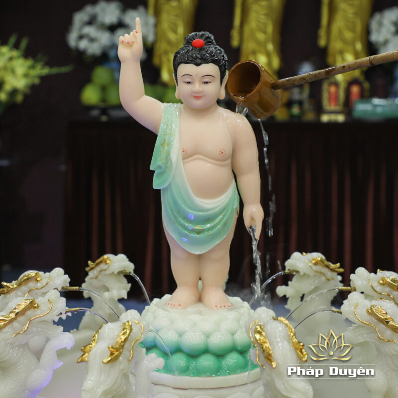 Tượng Phật Đản Sanh Đứng, Bột Đá Màu Thiên Thanh, Cao 48cm - Ảnh 4