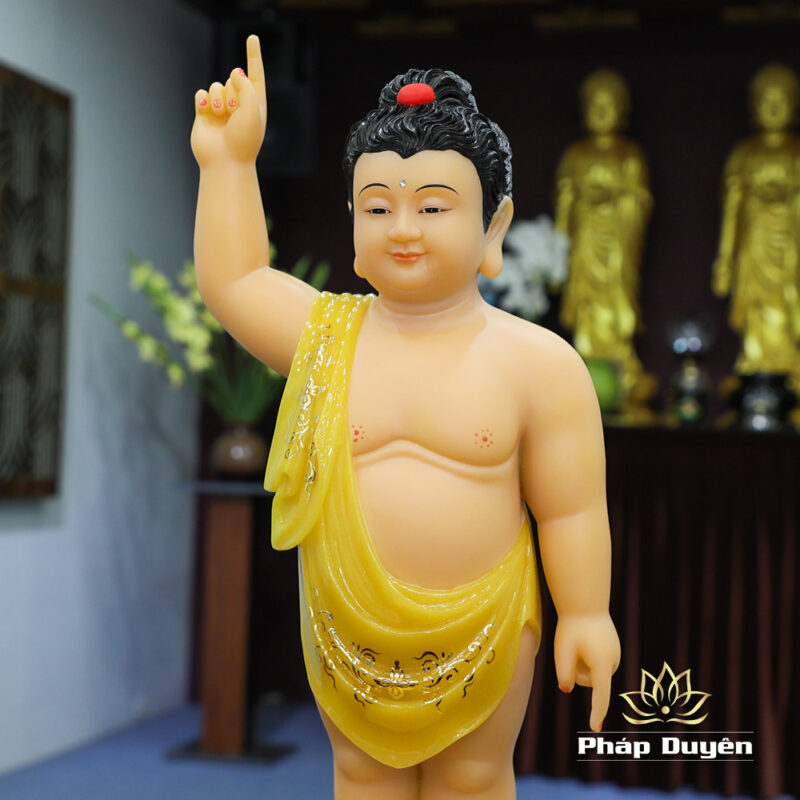 Tượng Phật Đản Sanh, Bột Đá Thạch Anh Vẽ Hoa, Cao 40cm, 48cm, 66cm - Ảnh 2