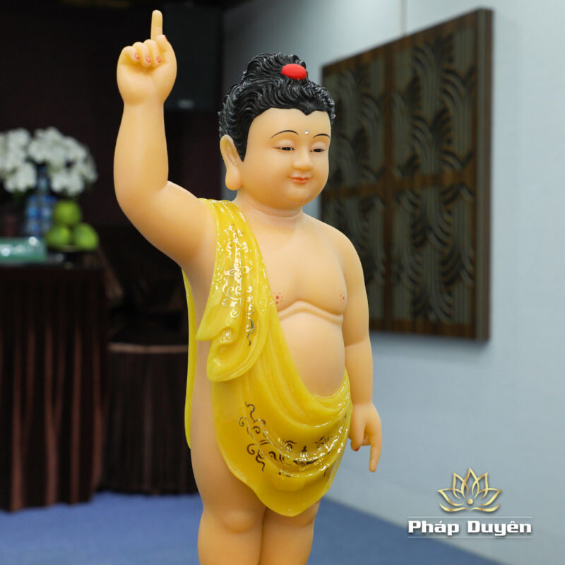Tượng Phật Đản Sanh, Bột Đá Thạch Anh Vẽ Hoa, Cao 40cm, 48cm, 66cm - Ảnh 3