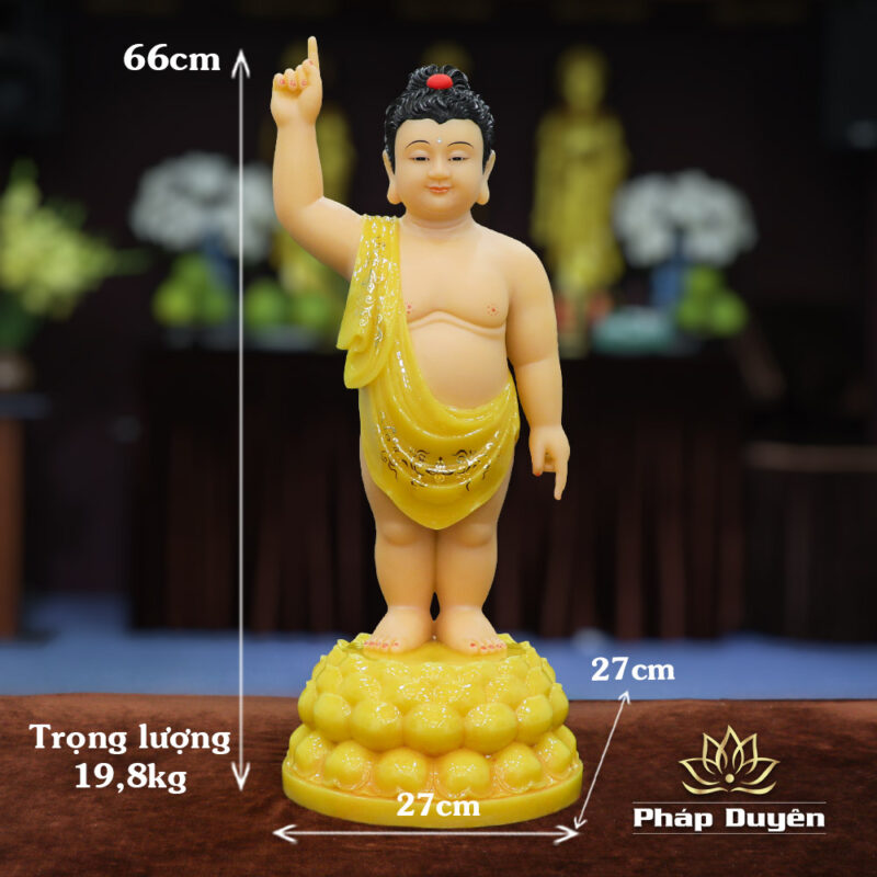 Tượng Phật Đản Sanh, Bột Đá Thạch Anh Vẽ Hoa, Cao 40cm, 48cm, 66cm - Ảnh 4