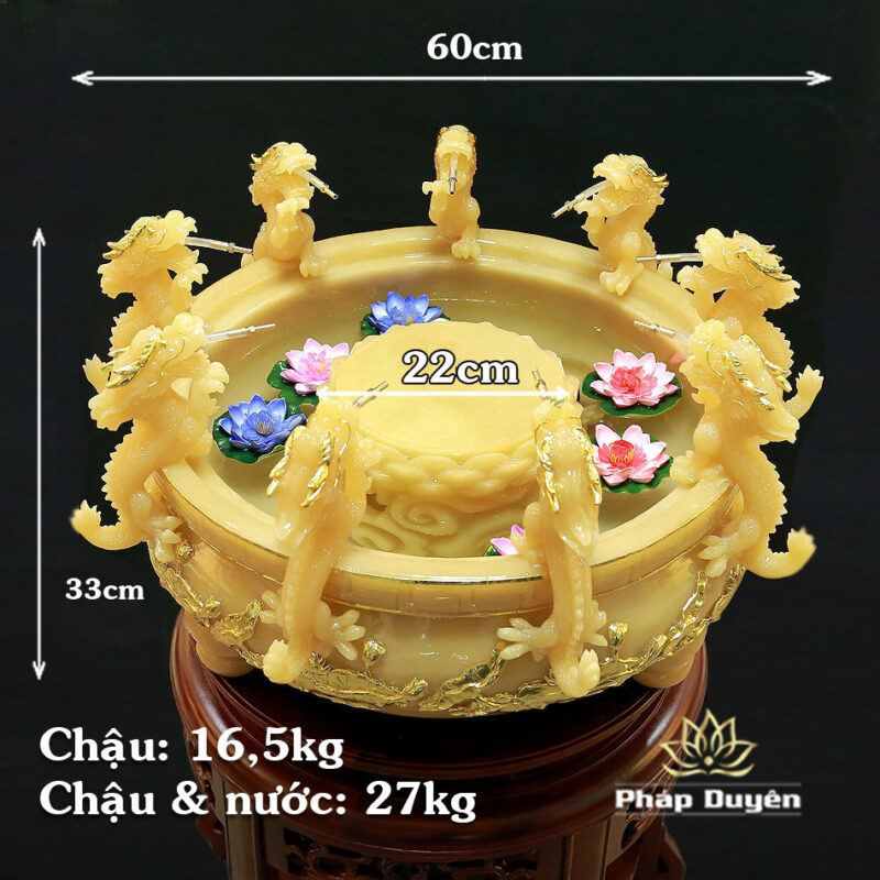 Chậu Tắm Phật Cửu Long Bằng Bột Đá Thạch Anh Viền Vàng, Kích Thước 33x60cm, 40x75cm (Chưa Có Tượng) - Ảnh 8