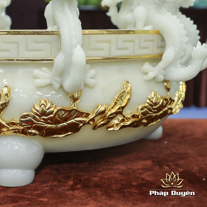 Chậu Tắm Phật Cửu Long Bằng Bột Đá Thạch Ngọc Viền Vàng, Kích Thước 33x60cm, 40x75cm (Chưa Có Tượng) - Ảnh 4