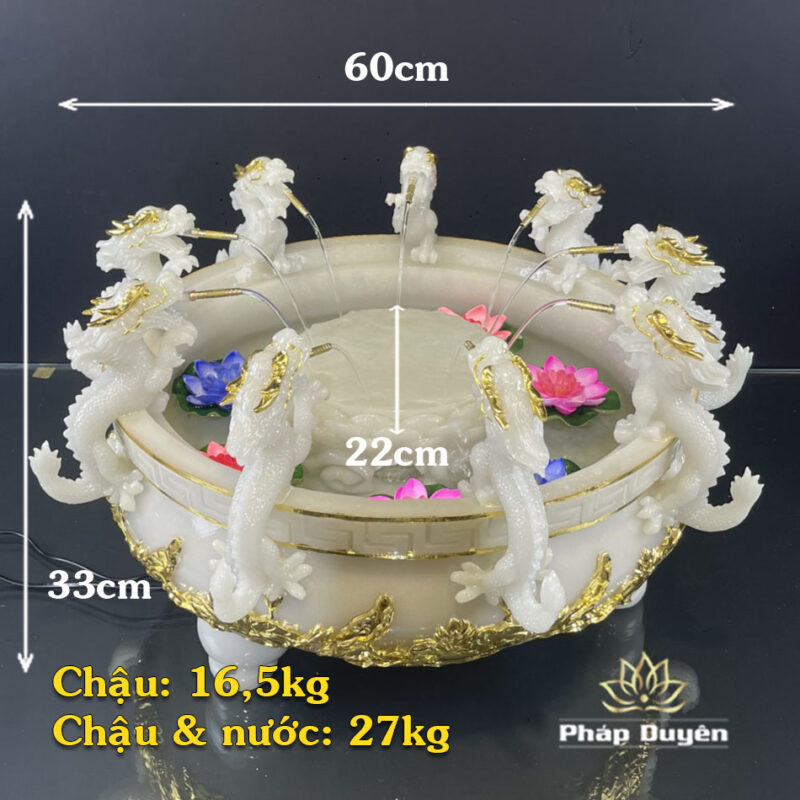 Chậu Tắm Phật Cửu Long Bằng Bột Đá Thạch Ngọc Viền Vàng, Kích Thước 33x60cm, 40x75cm (Chưa Có Tượng) - Ảnh 7