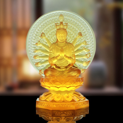 Tượng Thiên Thủ Thiên Nhãn Lưu Ly Hổ Phách, Cao 23cm