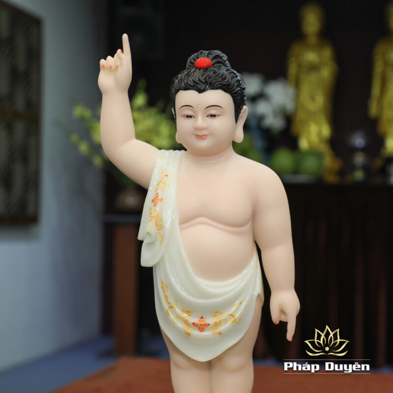 Tượng Phật Đản Sanh Bột Đá Áo Trắng Vẽ, Cao 40cm, 48cm - Ảnh 4
