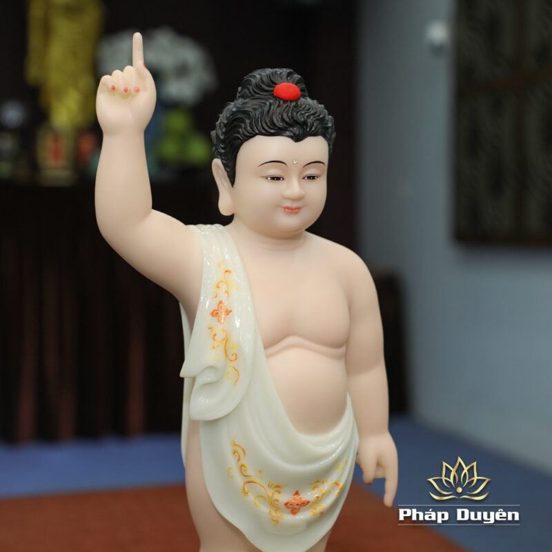 Tượng Phật Đản Sanh Bột Đá Áo Trắng Vẽ, Cao 40cm, 48cm - Ảnh 2