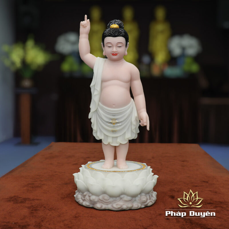 Tượng Phật Đản Sanh Da Hồng, Bằng Bột Đá Sơn Màu Vẽ, Cao 40cm, 48cm - Ảnh 5
