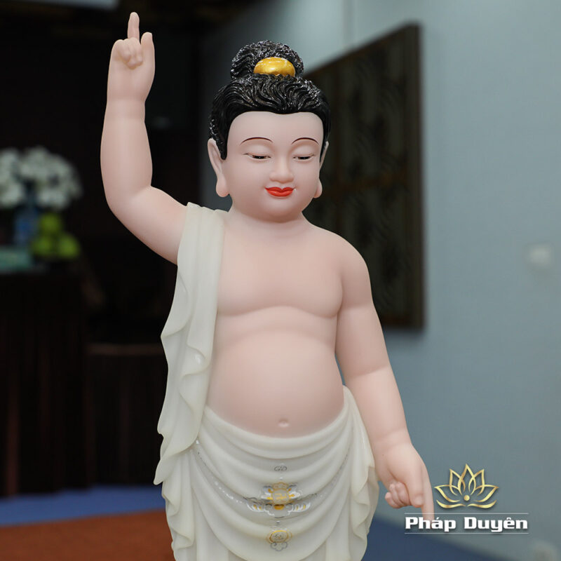 Tượng Phật Đản Sanh Da Hồng, Bằng Bột Đá Sơn Màu Vẽ, Cao 40cm, 48cm - Ảnh 2