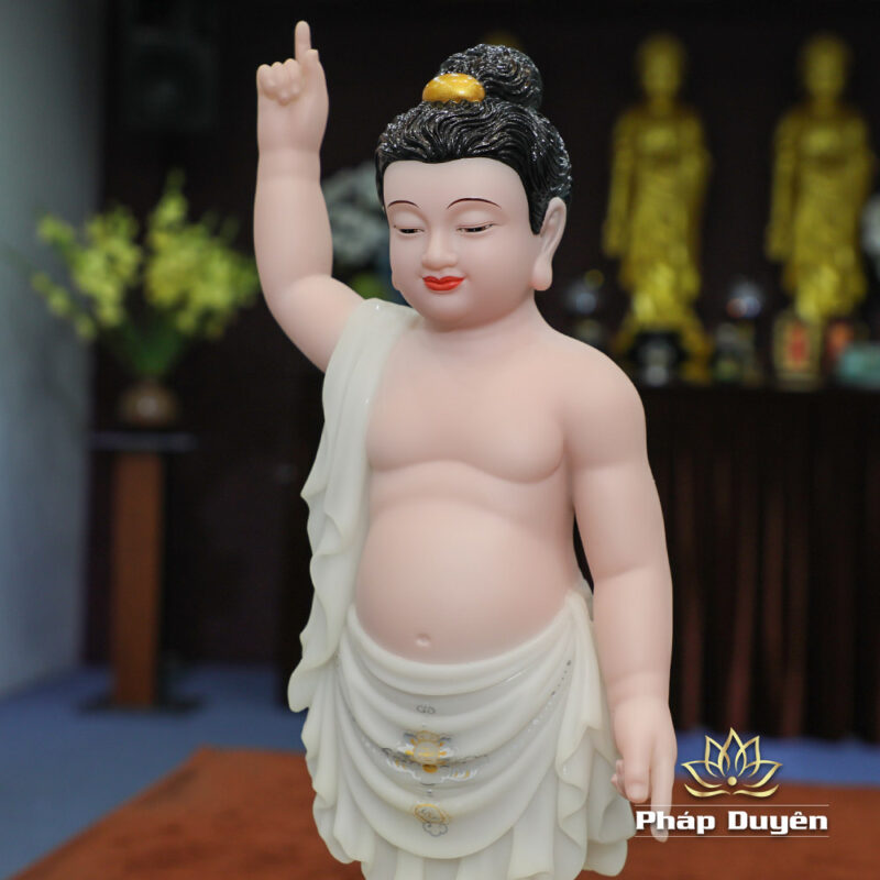 Tượng Phật Đản Sanh Da Hồng, Bằng Bột Đá Sơn Màu Vẽ, Cao 40cm, 48cm - Ảnh 4