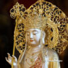 Bộ Tượng Ta Bà Tam Thánh Ngồi Đài Sen, Bằng Đồng Men Cổ Viền Vàng Mẫn Bảo, Cao 66cm (Tổng Lá Đề 80cm) - ảnh 13