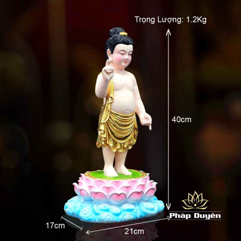 Tượng Phật Đản Sanh Liên Hoa, Chất Liệu Composite Dát Vàng, Cao 40cm - Ảnh 6
