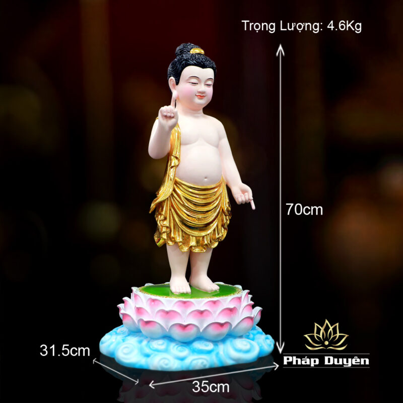 Tượng Phật Đản Sanh Liên Hoa, Chất Liệu Composite Dát Vàng, Cao 70cm - Ảnh 6