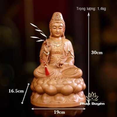 Tượng Bồ Tát Quan Âm, Gỗ Hương Chương (Long Não) Điểm Vàng, Nhiều Kích Thước