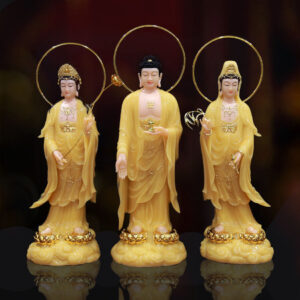 Bộ Tượng Tây Phương Tam Thánh Song Liên Bằng Bột Đá, Cao 68cm, 90cm