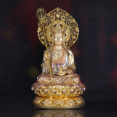 Tượng Địa Tạng Bồ Tát, Chất Liệu Đồng, Sơn Men Cao Cấp, Cao 40cm (Tổng Hào Quang 50cm)