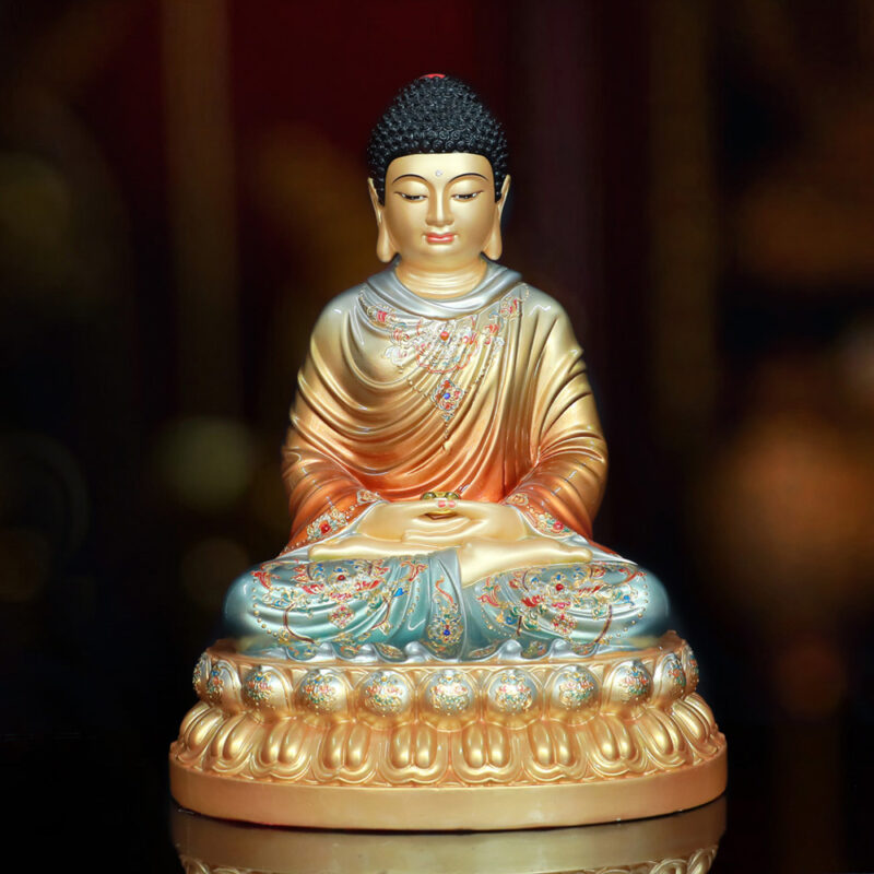 Tượng Phật Thích Ca Tĩnh Tâm Ngồi Đồng Đỏ Men Cổ Ấn Bảo, Cao 48 cm