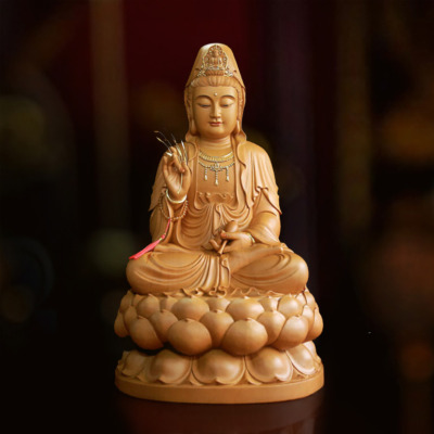 Tượng Phật Bà Quan Âm Ngồi, Chất Liệu Gỗ Long Não, Cao 66cm