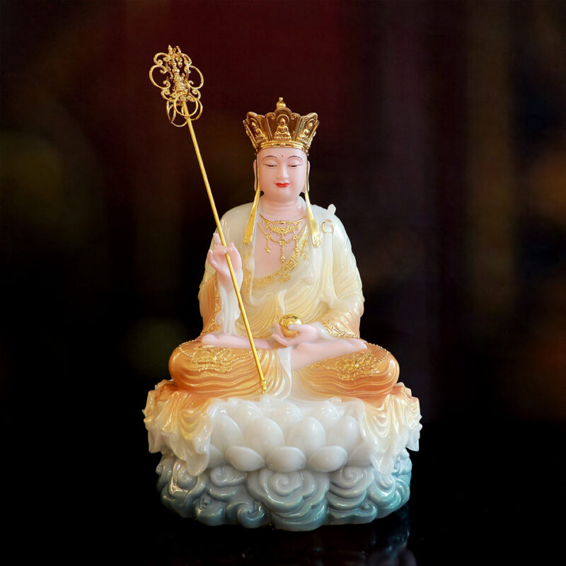 Tượng Địa Tạng Vương Bồ Tát Ngồi, Bằng Bột Đá Sơn Phú Quý, Cao 40cm