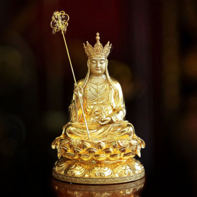 Tượng Địa tạng Bồ Tát Ngồi Đài Sen Bằng Đồng Dát Vàng Ấn Bảo Cao Cấp, Cao 40cm